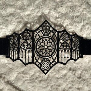 Videnoir pointed cathedral metal filigree belt